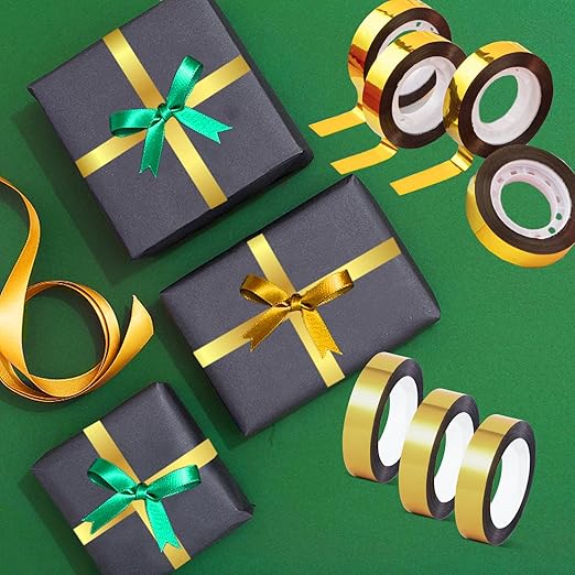 HFKPJRT Gold Washi Tape - 14 Rolls, 383 Yards Mirror Tape for Wall Decor, TV Frame and Crafts (1/2 Inch)