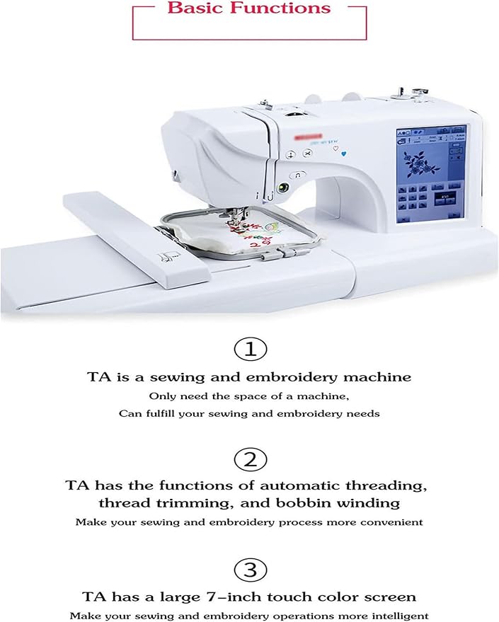NOLLAM Multi-Function Embroidery Sewing Machine, Electric Digital Embroidery Machine,Home Mini Sewing Machine,with 7-Inch LCD Touch Screen,for Home Decoration,Clothing, Crafts