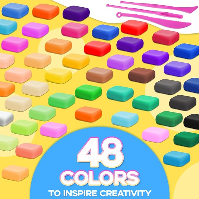 Air Dry Clay - 48 Colors Modeling Clay Kit with 3 Sculpting Tools,Safe & Non-Toxic,DIY Magic Gifts Toys for Boys,Girls,Kids