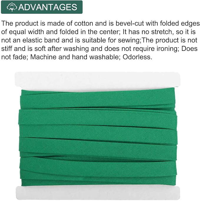 MECCANIXITY 2/5 Inch Double Fold Bias Tape Continuous Bulk Bias Tape for Sewing, Seaming Quilting Hemming Binding Crafts (Dark Green 6 Yards)
