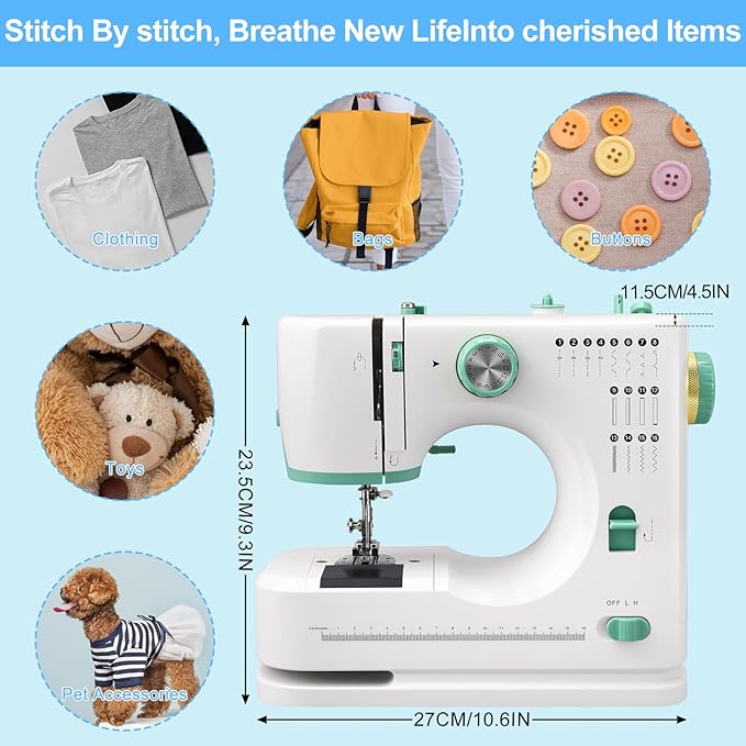 Mini Sewing Machine for Beginners with 32 PCS Threads Kit,16 Built-In Stitches, Multifunctional Portable Sewing with Foot Pedal Small Sewing Quilting Machine for Mending