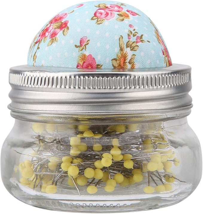 Haosie Pin Cushions for Sewing, 200PCS Sewing Pins with Glass Bottle and Pin Cushion Lid, Ball Head Straight Pins Quilting Pin Cushion Kit