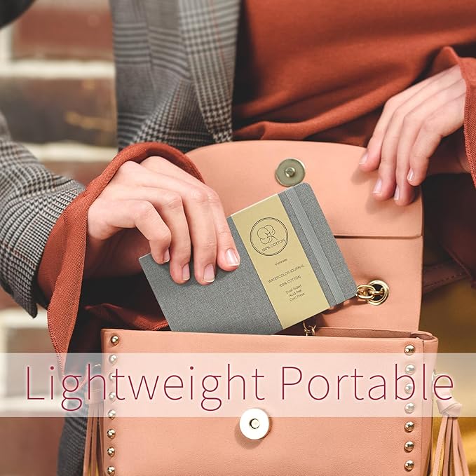 Vienrose 2 Pack Watercolor Sketchbook, 5.5"x3.5" Watercolor Journal with 24 Sheets 140 LB (300 GSM) 100% Cotton Watercolor Paper, Grey Linen Cover Water Coloring Sketch Book