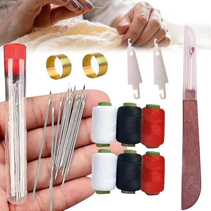 HIDRUO Big Eye Steel Sewing Needles Kit, Sewing Tool Set, Stainless Steel Hand Sewing Needles, Portable DIY Hand Made Craft Set for Handcraft Lovers (37PCS)