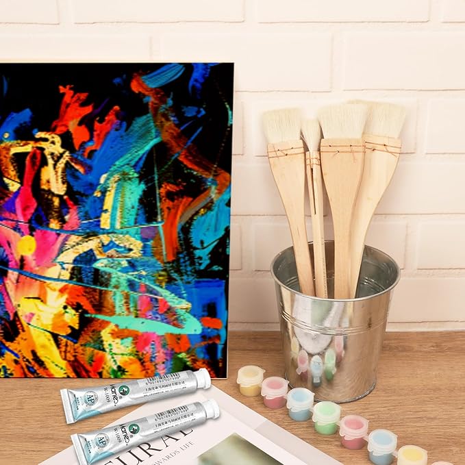 12 Pack Hake Brush, 1in / 1.5 in / 2in / 2.5in Flat Hake Brushes Set, Crafted with Premium Goat Hair Bristles, Ideal for Watercolor, Wash, Ceramic and Pottery Painting