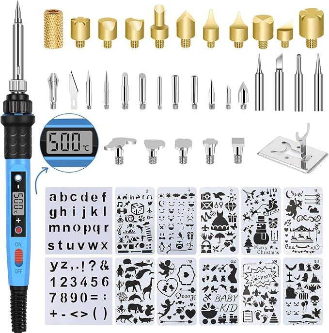 ACRSIKR Wood Burning Kit, LED Display Wood Burning Tool Adjustable Temperature Woodburning Pyrography Pen Kit for Adults 46 Pcs