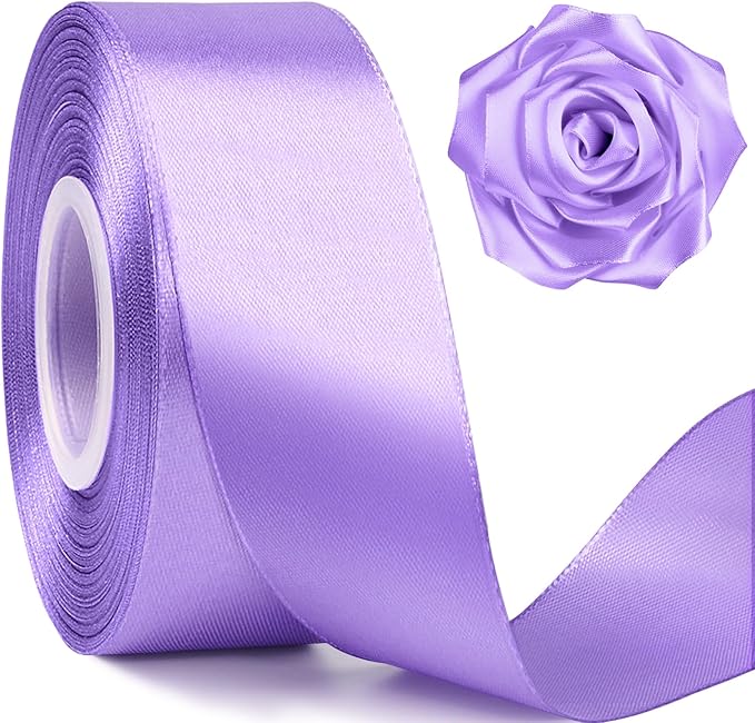 1-1/2 Inch Wide Lavender Purple Satin Ribbon, 50 Yards Solid Polyester Fabric Ribbon for Roses Making, Gift Wrapping, Valentine's Day, Wedding Decorations, Crafts, Bows