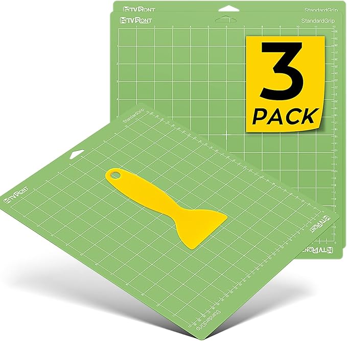 HTVRONT Standard Grip Cutting Mat, 3 Pack Cutting Mat 12x12 Compatible with Cricut Maker 3/Maker 4/Maker/Explore 3/4/Air 2/One, Standard Adhesive Sticky Quilting Cutting Mats Replacement Accessories