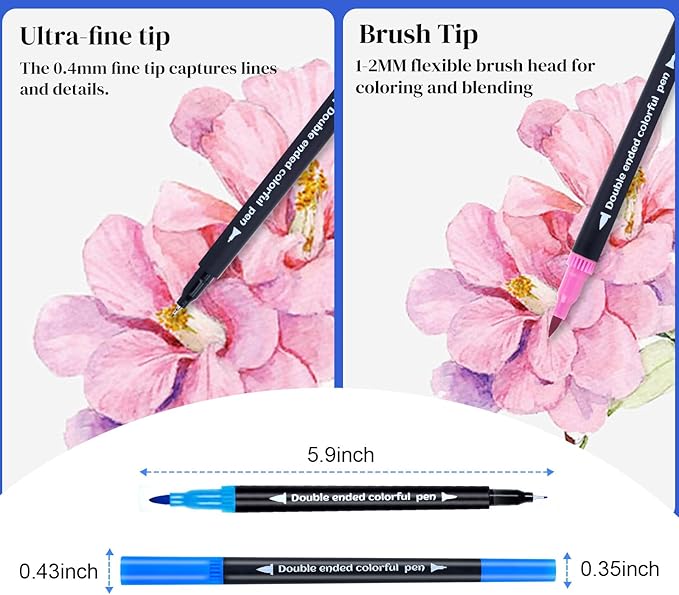 60 Colored Dual Markers Brush Pens, Fine Point Art Marker, Double Tip Colored Pen for Adult Coloring Books, Sketching, Drawing