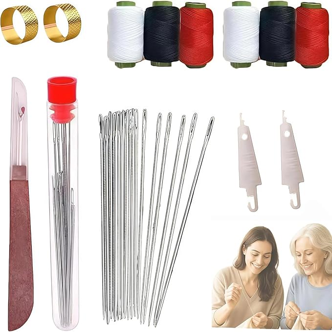 Big Eye Steel Sewing Needles Kit,2026 New Stainless Steel Needles for Hand Sewing,37pcs Big Eye Steel Needles Set, Portable DIY Hand Made Craft Set,for Handcraft Lovers (37Pcs)