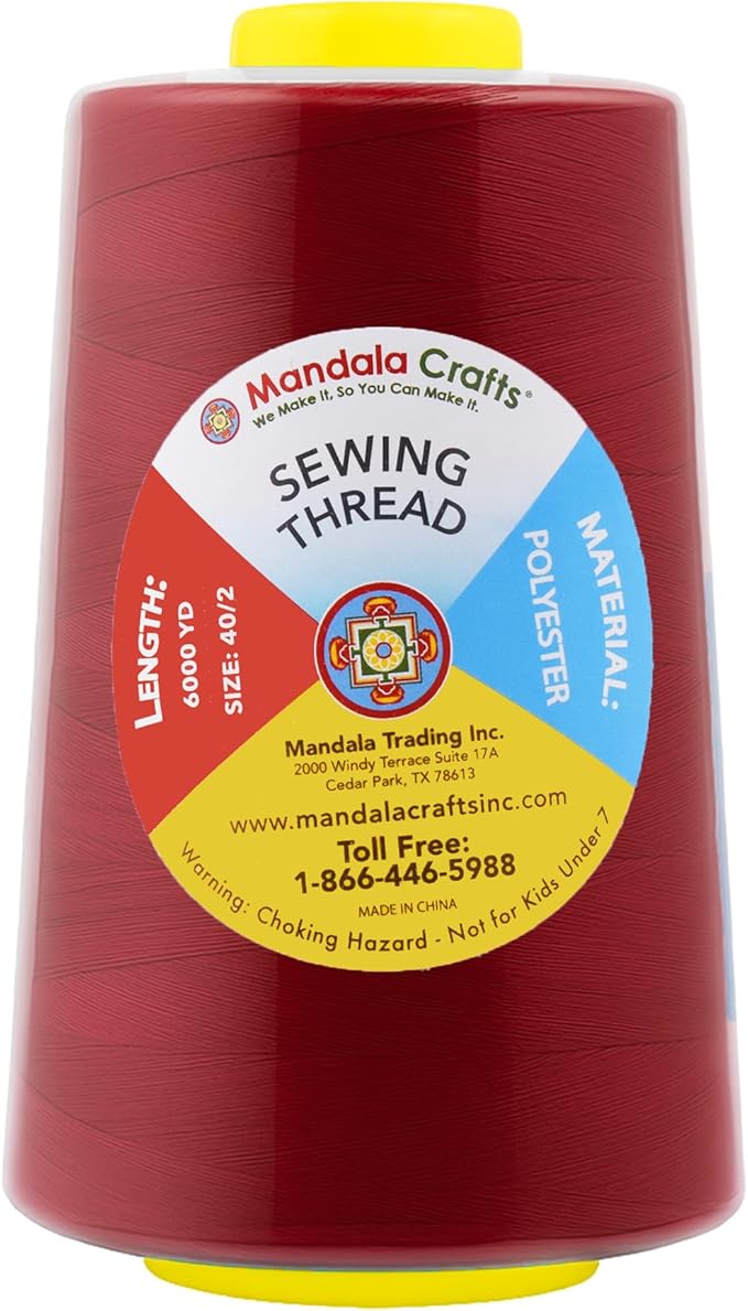 Mandala Crafts 4 Pack of Serger Threads Cones Spools - 40S/2 24000 Yards Polyester Brick Red Threads for Sergers Machine and Overlock Quilting Sewing Machine