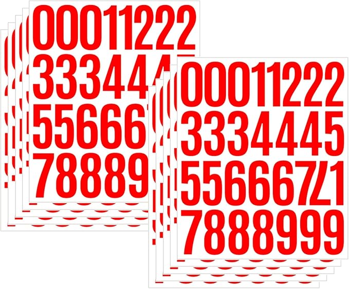 10 Sheets Vinyl Mailbox Number Stickers - Self-Adhesive Address Labels for Cars, House Doors, Windows & Metal Mailboxes (Red, 2 inch)