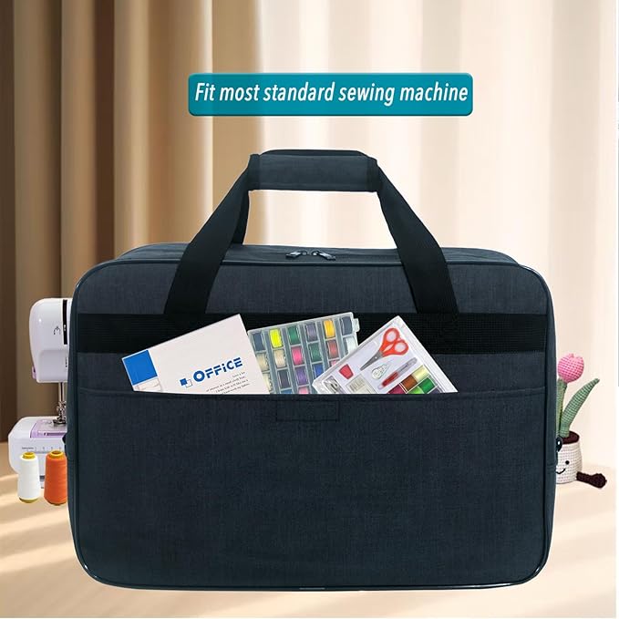 Sewing Machine Carrying Case，Sewing Machine Carrying Case Tote Bag，Universal Tote Storage Bag with Pockets and Handles, Suitable for Most Standard Singer (BLACK)