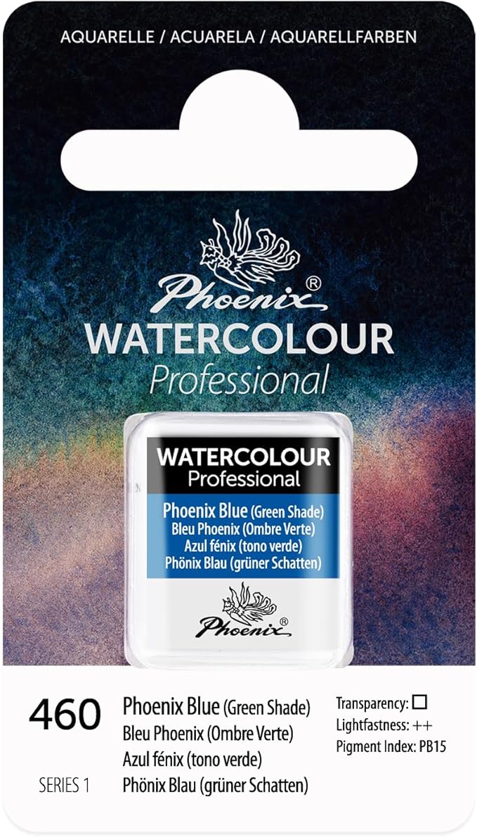 PHOENIX Professional Watercolor Paint - Single Watercolor Half Pan - Phoenix Blue(Green Shade) 460