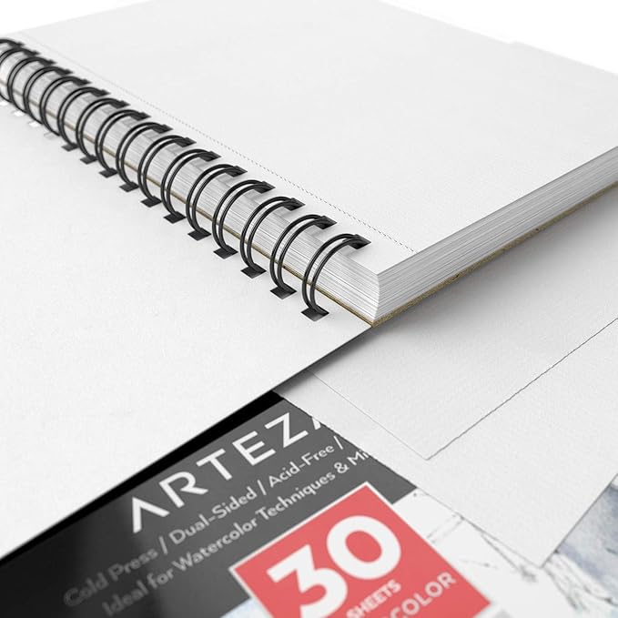 ARTEZA Watercolor Paper, Pack of 3, 30 Sheets Each, 5.5x8.5 Inches Water Pad, Spiral Bound, 140lb/300gsm Cold Press, Acid Free Art Paper