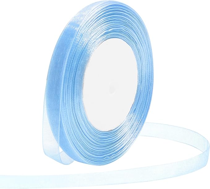 Light Blue Ribbon for Gift Wrapping 3/8 inch Sheer Organza Ribbon for Flower Bouquet Tulle Chiffon Ribbons for Wedding Invitations Christmas Halloween Decorations Crafts 50 Yards