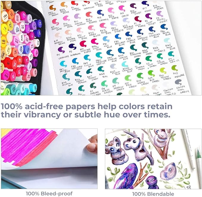 Ohuhu Marker Pads Art Sketchbook, 16.5"x11.7" XL A3 Large Paper Size, 120 lb/200 gsm Heavy Smooth Drawing Papers, 48 Sheets/96 Pages, Spiral Bound Sketch Book for Alcohol Markers Christmas Gift