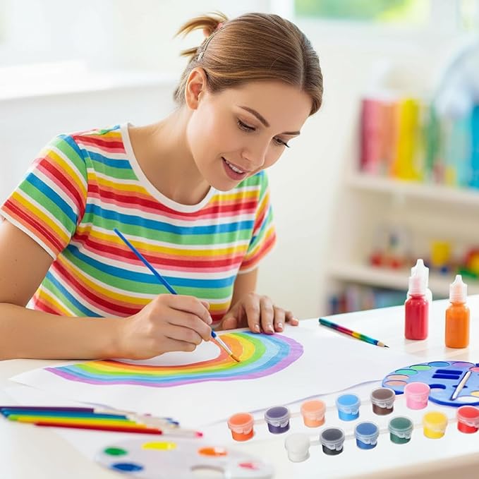Timgle 560 Pcs Mini Acrylic Paint Set 40 Set 12 Colors Washable Paint Strips Bulk 40 Flat Brushes 40 Pointed Brushes Valentines Party Gift for Art Birthday Party Favors Craft Supplies(3ML)