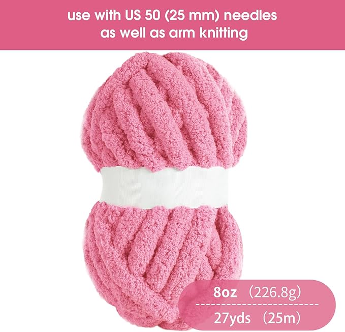 HOMBYS 8 Pack Assorted Chunky Yarn for Crocheting,Super Bulky Large Soft Fluffy Yarn,Plush Fuzzy Yarn,Thick Chenille Yarn for Hand Knitting/Arm Knitting,4 Pink,4 Rose Red(27yds,8 oz Each Skein)