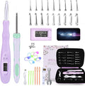 SPEENSUN Light Up Crochet Hook Set with Stitch/Row Counter, 18 Replaceable Heads (2mm-14mm) Crochet Hooks, Bright/Low Light Modes with Ergonomic Handle, 7-9hrs Runtime, Gift Box for Crafters