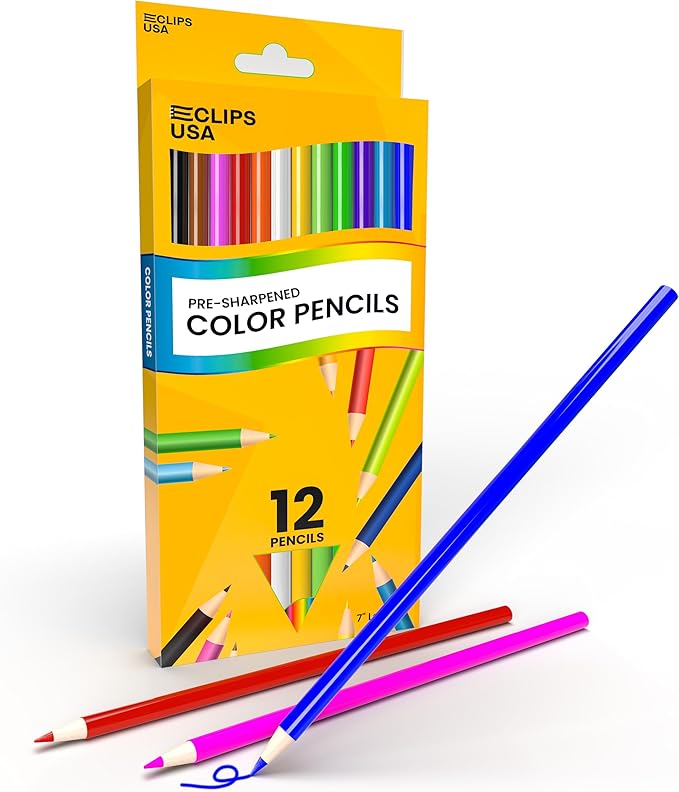 E-CLIPS USA Colored Pencils Bulk, Colored Pencils For Kids Or Adults, Map Coloring pencils, 12 Per Box, Box May Vary (1 Box)