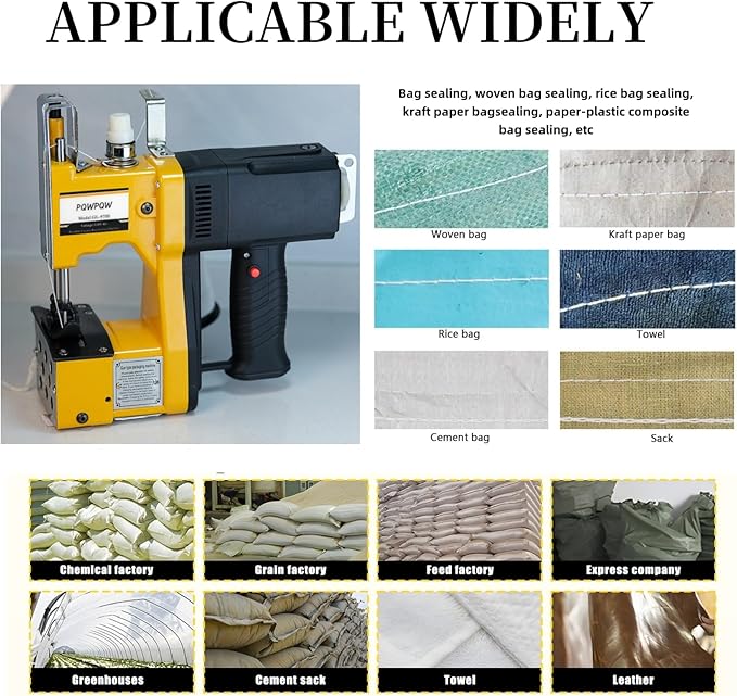 Bag Sewing Machine, 2s/bag Portable Bag Sewing Machine, Industrial Bag Closing Machine for Packing Woven Bags Non-woven Fabrics Leather (Yellow, Corded - 110V)
