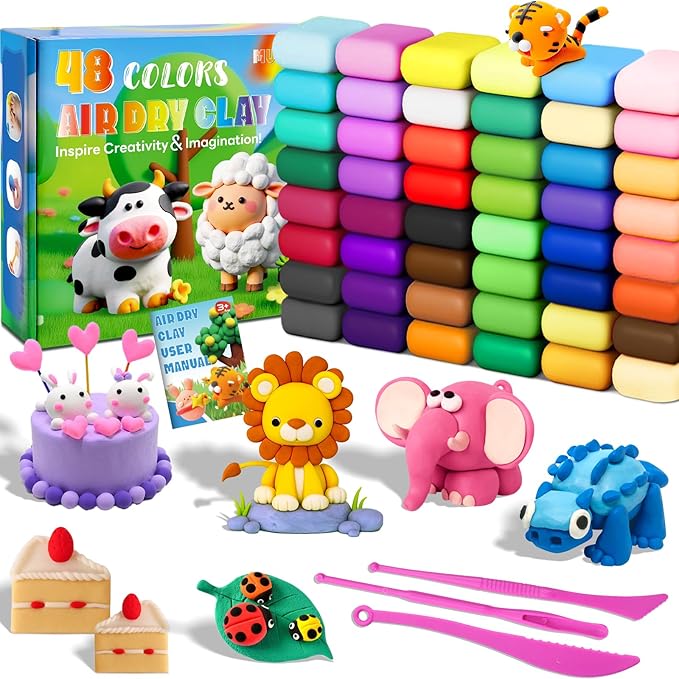 Air Dry Clay - 48 Colors Modeling Clay Kit with 3 Sculpting Tools,Safe & Non-Toxic,DIY Magic Gifts Toys for Boys,Girls,Kids