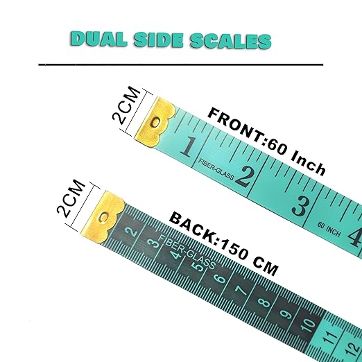 Tape Measure Body Measuring Tape, Soft Fabric Measuring Tape for Sewing Cloth Measurement, 60 Inch Double Scale Tailor Ruler for Weight Loss (Green)