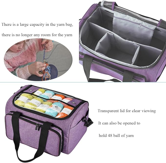 Weabetfu Large Crochet Bag Knitting Bags and Totes Organizer Huge Yarn Bag Storage for Crocheting Knitter,Crochet Hooks,Knitting Needles Kit,Supplies,Yarn - Ideal Crochet & Knitting Gift(Purple)
