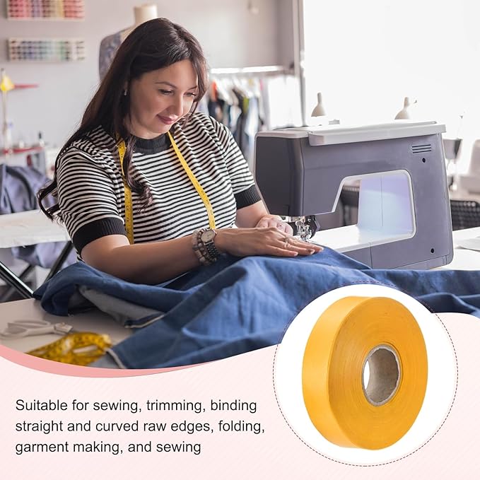 M METERXITY 1-Pack Extra Wide Single Fold Bias Tape, 1 Inch x 55 Yards Satin Bias Tape for Sewing/Seaming/Quilting/Hemming/DIY Crafts/Quilt Binding [Yellow]