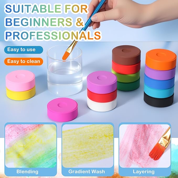 Nuanchu 90 Pcs Tempera Paint Cakes 15 Colors Tempera Paint Washable Art Supplies for Painting Drawing Crafts Activities