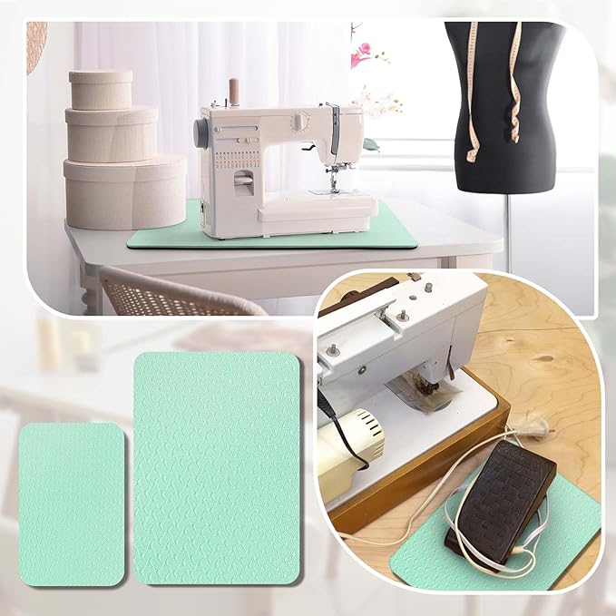 2 Pcs Sewing Machine Muffling Mat Pedal Sewing Mat Reduce Vibrations Noise No Slip Machine Accessories for Quilting(15'' X 20'' and 9'' X 14'',Green)