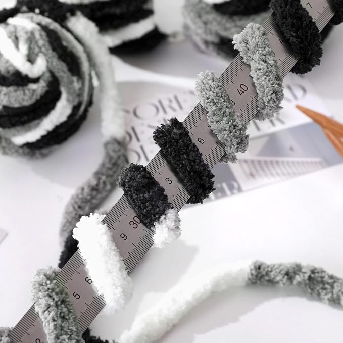 HOMBYS Grey Multi Chunky Chenille Yarn for Hand Knitting,Fluffy Soft Jumbo Yarn Crocheting,Super Bulky Big Yarn for Chunky Blanket,Large Thick Arm Knitting Yarn,8 Pack Plush Yarn