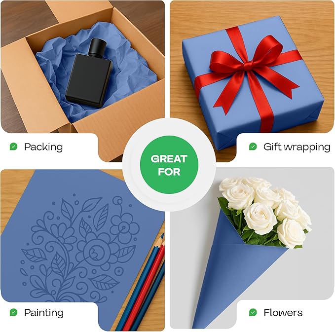 Blue Kraft Paper Roll 48" x 1200" (100 feet) with Cutter - USA-Made Gift Wrapping Paper for Packing, Moving, Shipping & Crafts/Arts - 100% Recyclable Natural Craft Material by IDL Packaging