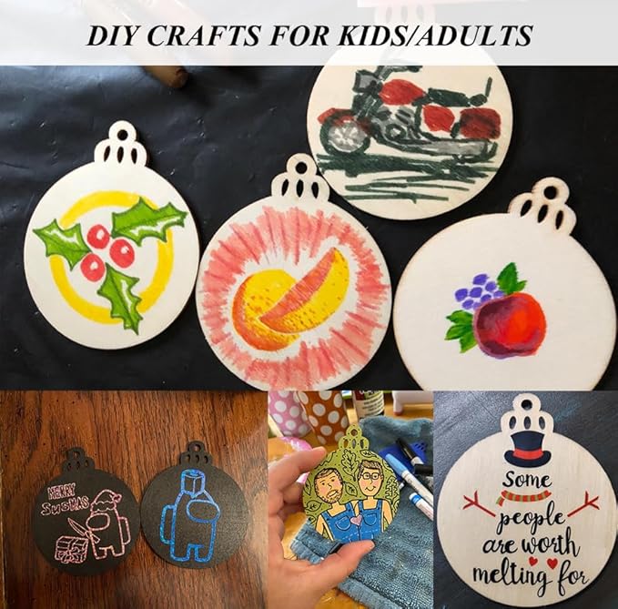 100PCS Christmas Wooden Ornaments Unfinished, DIY Christmas Crafts for Kids, Wood Cutouts Slices DIY Crafts Supplies for Girls Adults, Xmas Ornaments Holiday Decoration