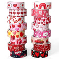 Valentine's Day Washi Tape Set - 16 Rolls Pink & Red Decorative Tape for Love Letters, Journals & Gifts (0.6" x 10 ft) - Hearts, XOXO, Love, Candy, Rainbows, Love Letters