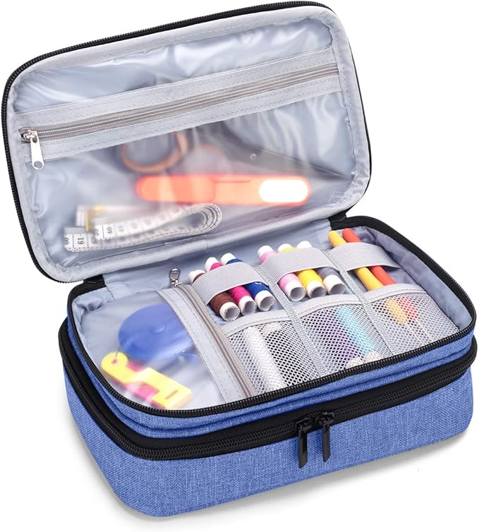 Luxja Sewing Accessories Organizer, Double-Layer Sewing Supplies Organizer for Needles, Scissors, Measuring Tape, Thread and Other Sewing Tools (NO Accessories Included), Dark Blue