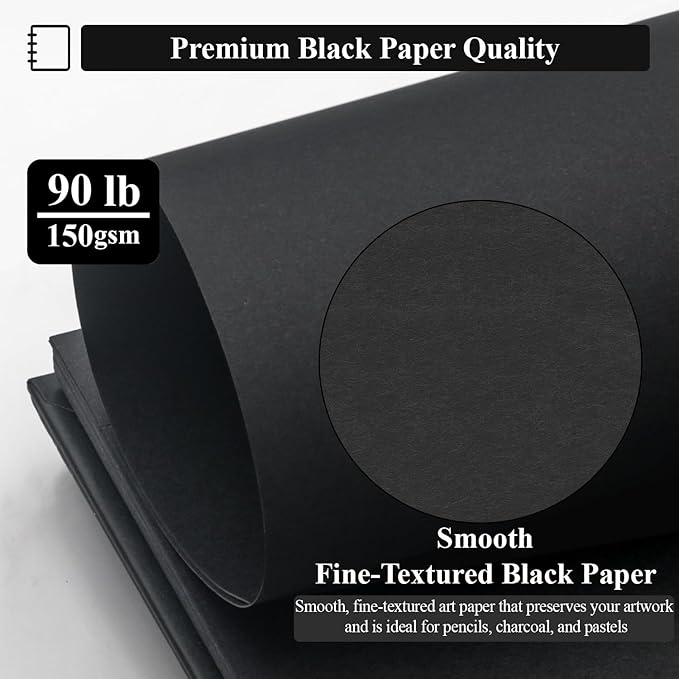 SuFly Black Paper Sketchbook 5.5 x 8.5, 60 Sheets (90lb/150gsm) Artist Papers for Drawing | Black Paper for Colored Pencils & Gel Pens, Artist Supplies, Sketch Books for Teens and Adults.