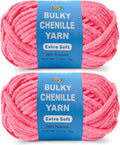 Soft Velvet Yarn Chenille Yarn for Crocheting and Knitting – Bulky (93 Yards/100g) - Polyester - Yarn for Blanket Amigurumi Weaving Crafts (Hot Pink, 2 Pack)