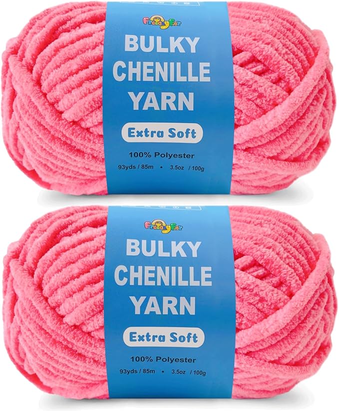 Soft Velvet Yarn Chenille Yarn for Crocheting and Knitting – Bulky (93 Yards/100g) - Polyester - Yarn for Blanket Amigurumi Weaving Crafts (Hot Pink, 2 Pack)