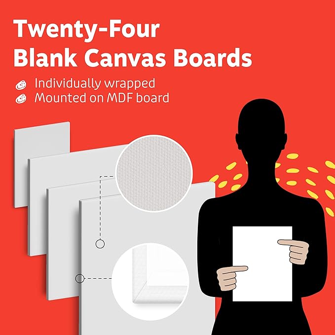 Artlicious Canvases for Painting - Pack of 24, 4 x 6 Inch Blank White Canvas Boards - 100% Cotton Art Panels for Oil, Acrylic & Watercolor Paint