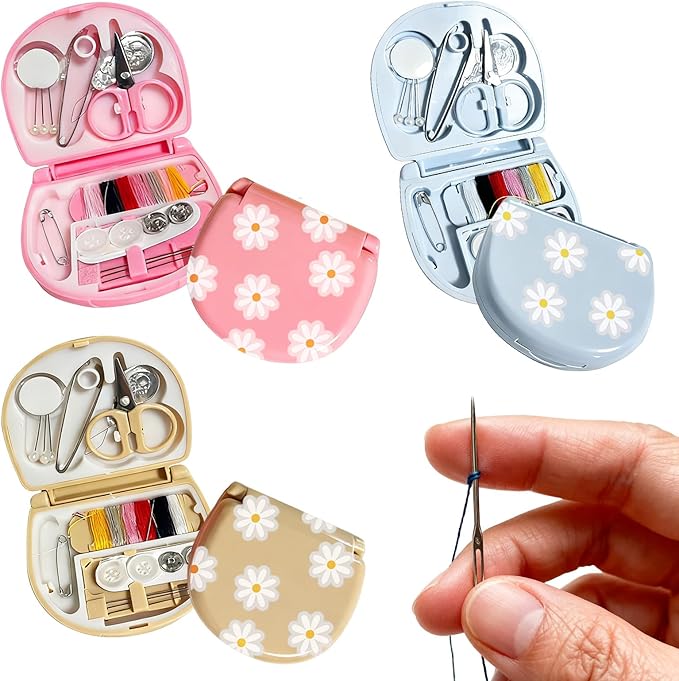 Mini Travel Sewing Kit-6Pcs Sewing Kit with Daisy Stickers Basic Portable Emergency Sewing Repair Kit in Bulk with Threads Scissors Needles for Beginner Traveler Hotel Charity Homeless