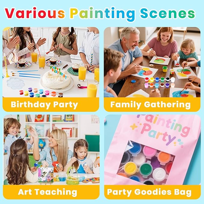 60 Pack Mini Acrylic Paint Set, 12 Colors Washable Acrylic Paint Strips with 120Pcs Painting Brushes for Kids&Adults Paint, 840PCS Kids Painting Kit for Birthday Party Favor, Classroom, Art Gift