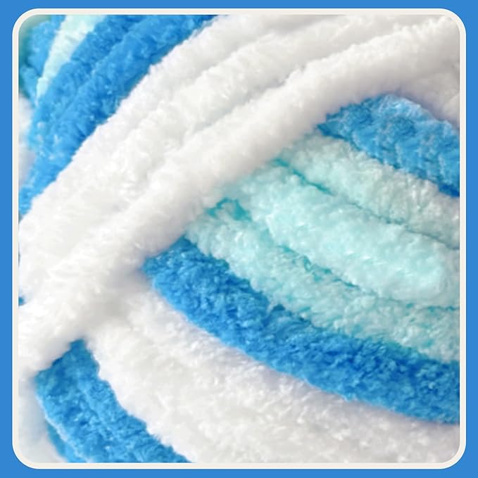 Soft Velvet Yarn Chenille Yarn for Crocheting and Knitting – Bulky (93 Yards/100g) - Polyester - Yarn for Blanket Amigurumi Weaving Crafts (Blue Sky Mix, 2 Pack)