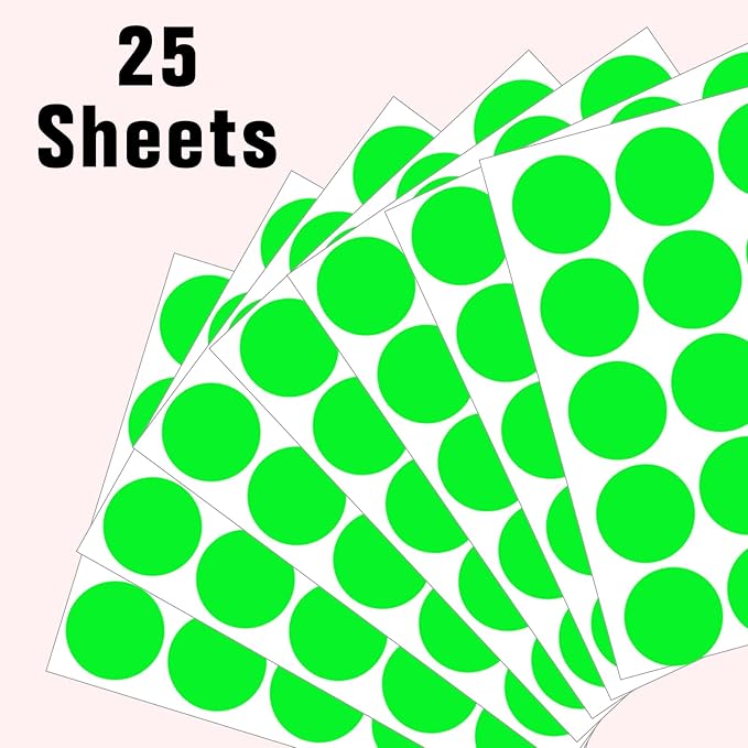 1.5" Round Colored Removable Stickers Labels - Fluorescent Green,Pack of 500
