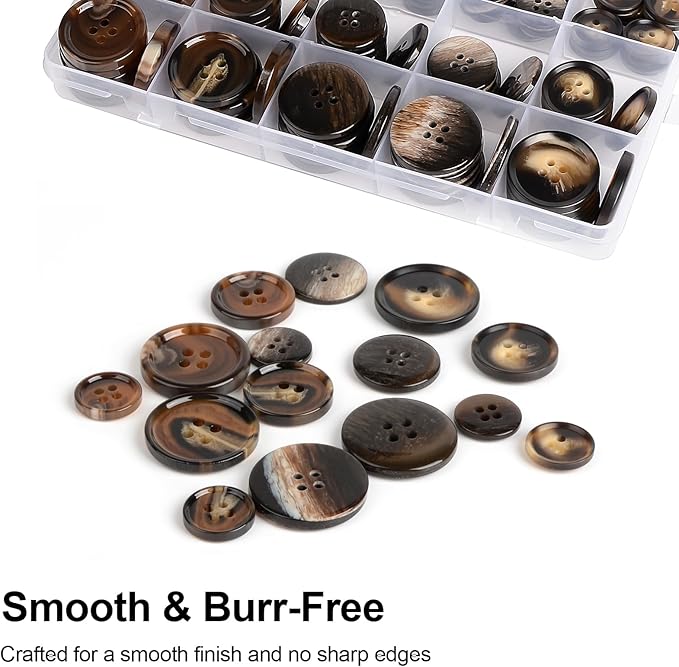 110Pcs Brown Patterned Mixed Sewing Buttons, 4-Hole Craft Round Blazer Buttons, 5 Color 3 Size (15mm, 20mm, 25mm) Suit Coats Resin Button, for Variety Clothing Sewing, DIY Craft (Brown Patterned)