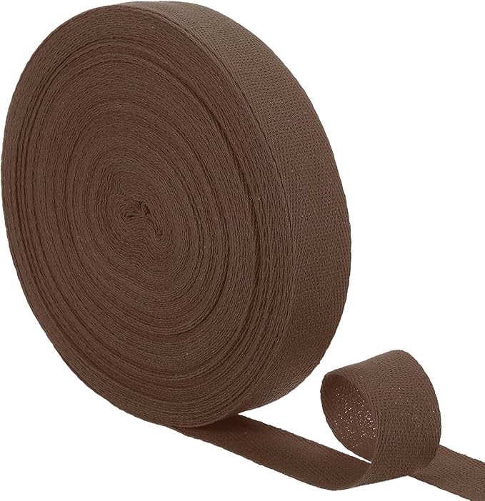 uxcell 23 Yards Cotton Twill Tape, 1-inch Herringbone Webbing Ribbon Bias Binding Tapes for Clothes Sewing, DIY Crafting (Brown)