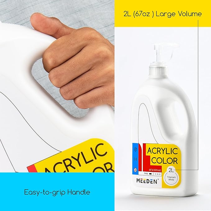 MEEDEN Titanium White Acrylic Paint: Extra-Large 2L /67 oz White Liquid Paint - Perfect for Acrylic Poured Paintings, Studio, School, Wall Painting & Party