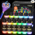 Shuttle Art Glow in the Dark Paint, 12 Colors with UV Light, 2oz/60ml Bottles, Ideal for Art Painting and Crafts, Great for Artists, Beginners on Rocks, Wood, Canvas, Fabric, and Halloween Decorations
