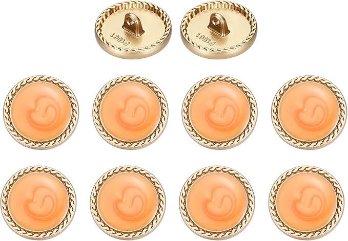 MECCANIXITY Metal Vintage Gold Button 20mm Round Metal Sewing Button Alloy Shank Replacement for Women's Suit Woolen Coat Shirt Dress Sewing Orange Pack of 10
